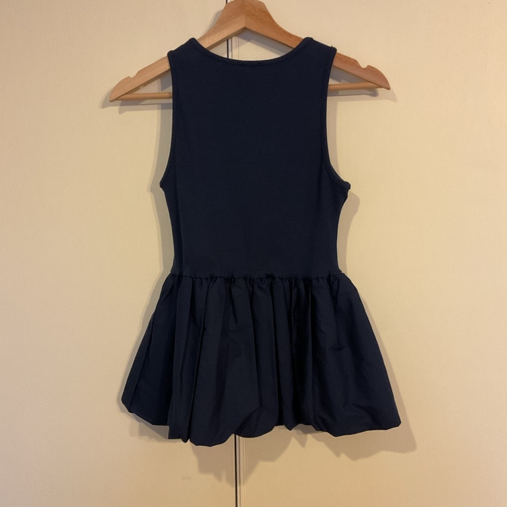 Maeve Anthropologie Bubble Peplum Navy Ink Stretch Tank Top Sleeveless XS NWT - Picture 4 of 13